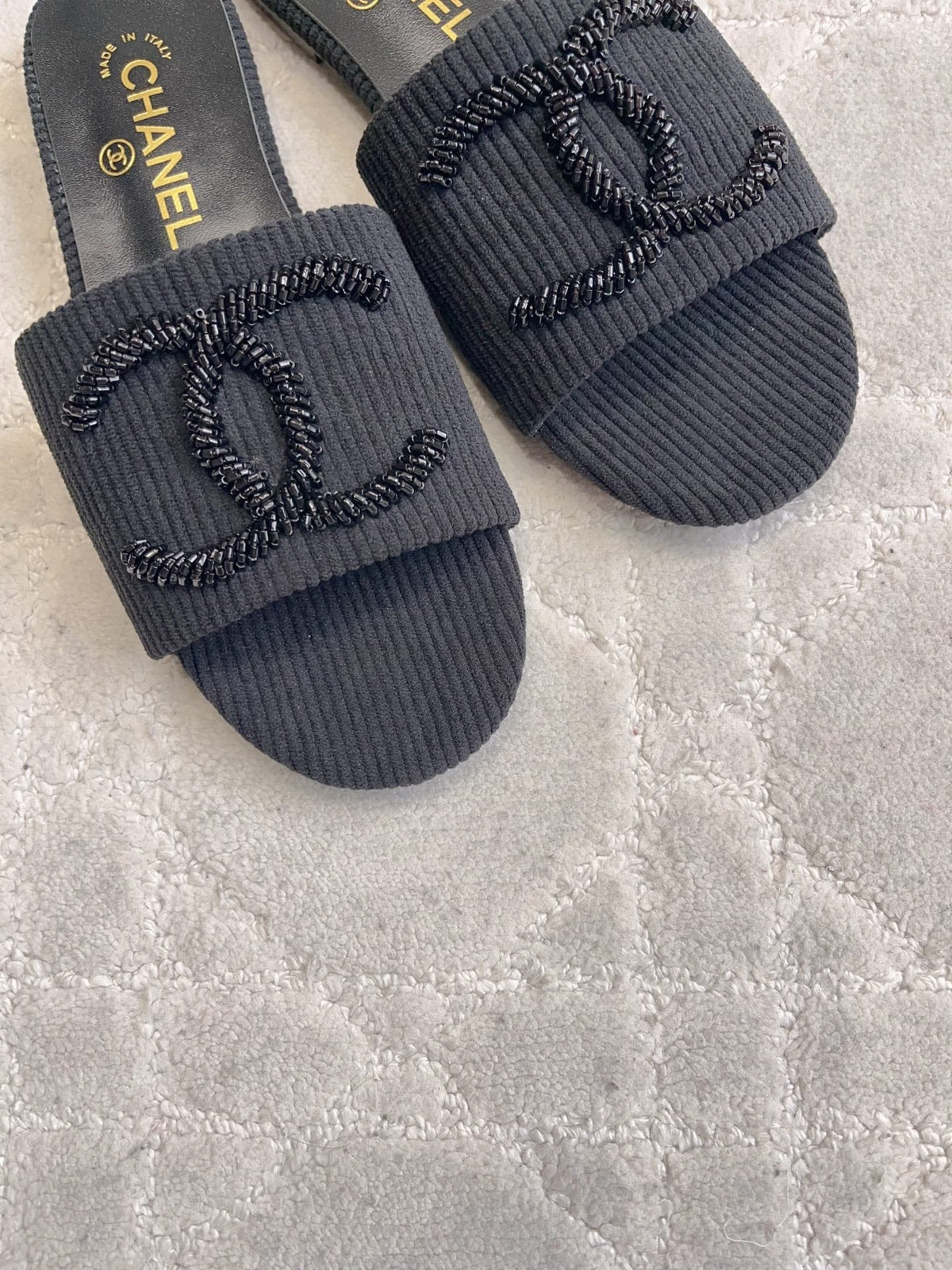 CC 26s Flat Mules Black Woven Cord 723784