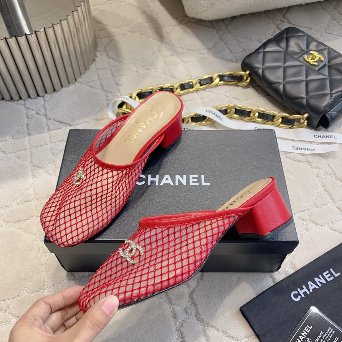 CC Mules 4.5cm Red Mesh 723801