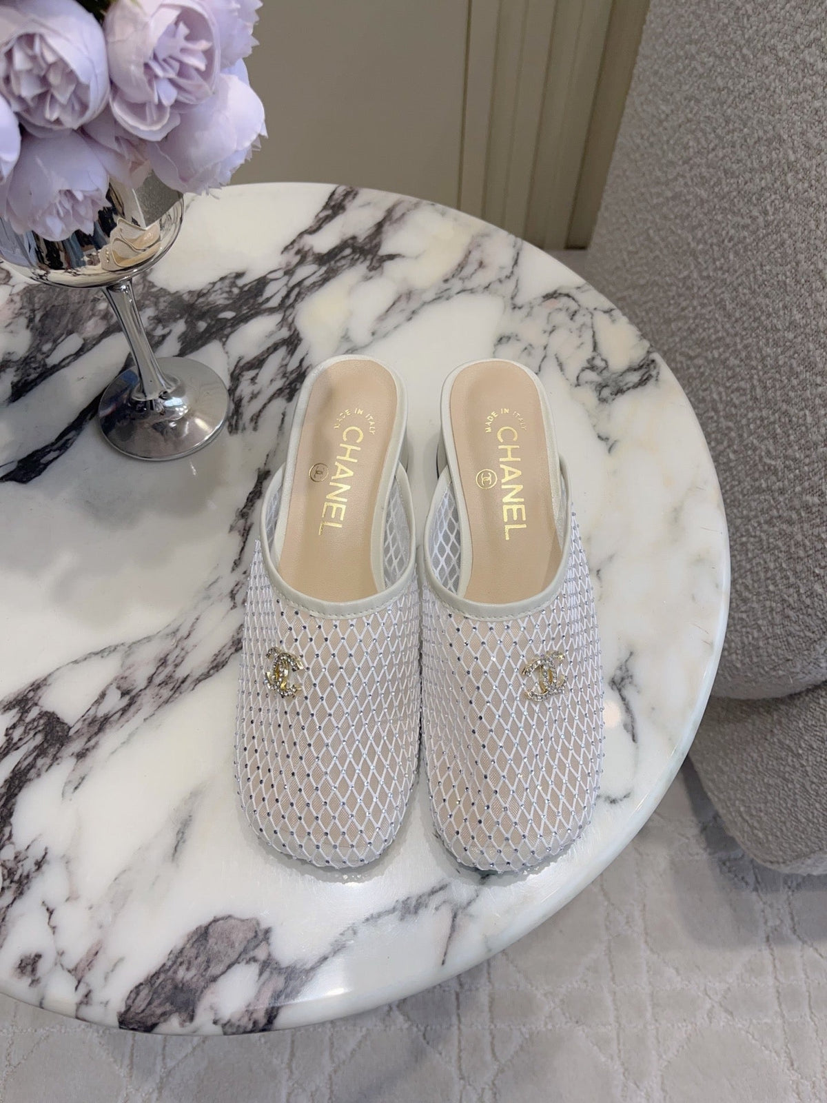 CC Mules 4.5cm White Mesh 723803