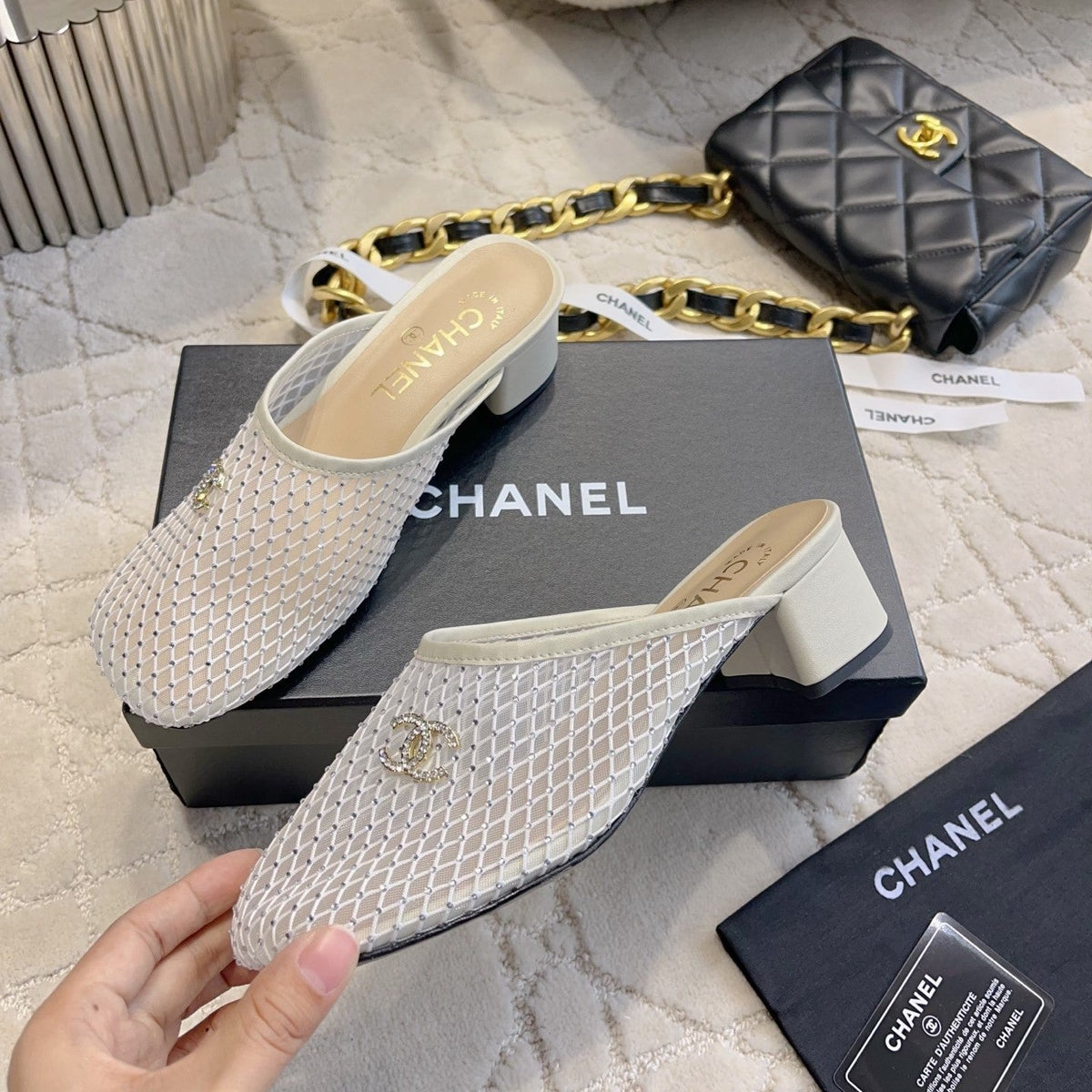 CC Mules 4.5cm White Mesh 723803