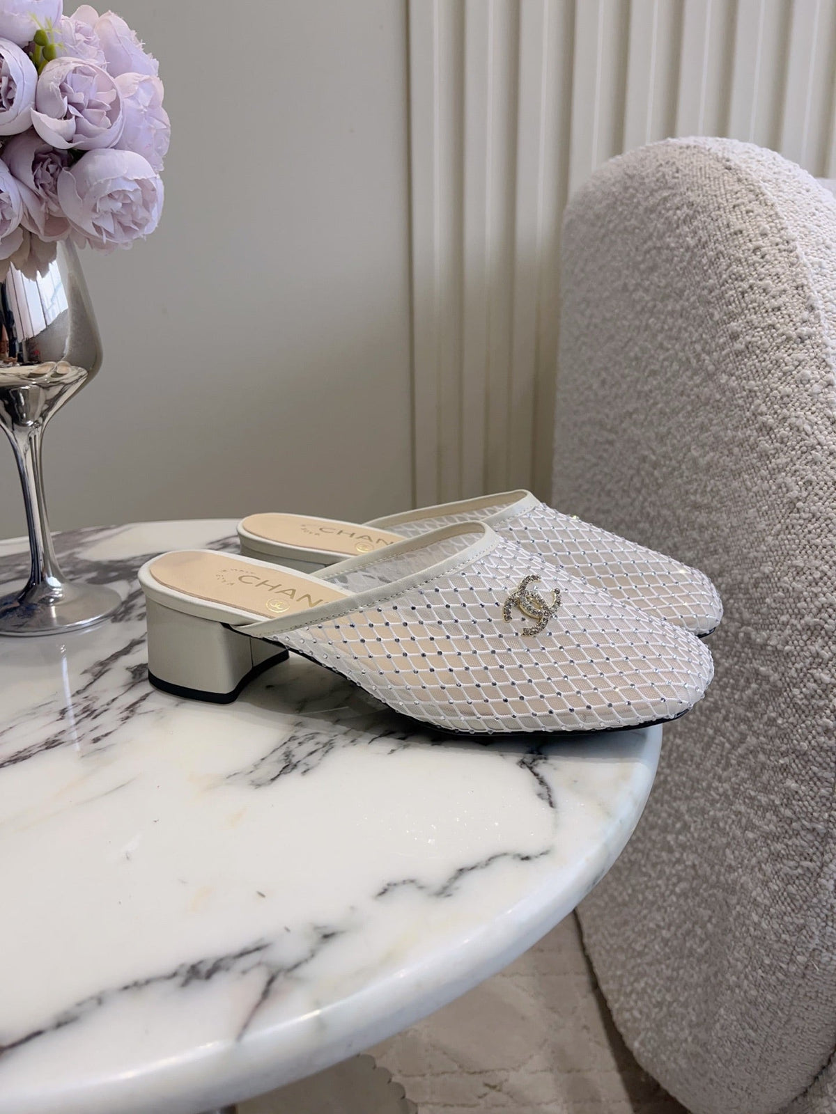 CC Mules 4.5cm White Mesh 723803
