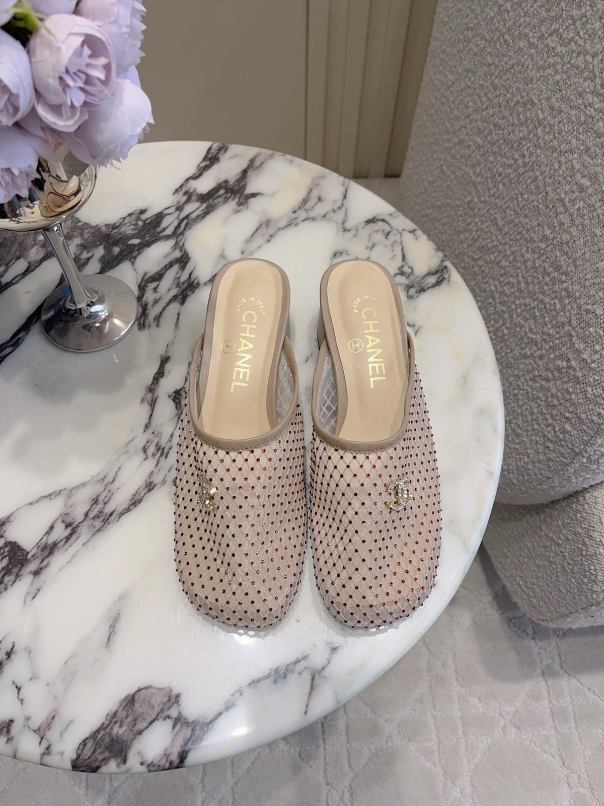 CC Mules 4.5cm Taupe Mesh 723802