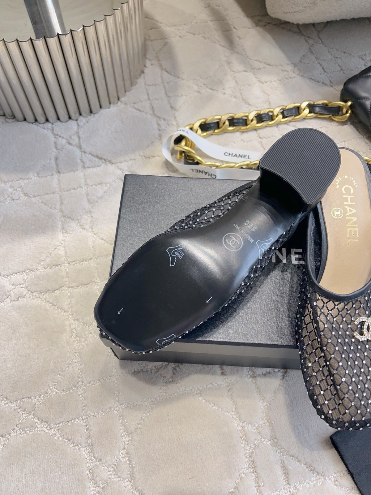 CC Mules 4.5cm Black Mesh 723800