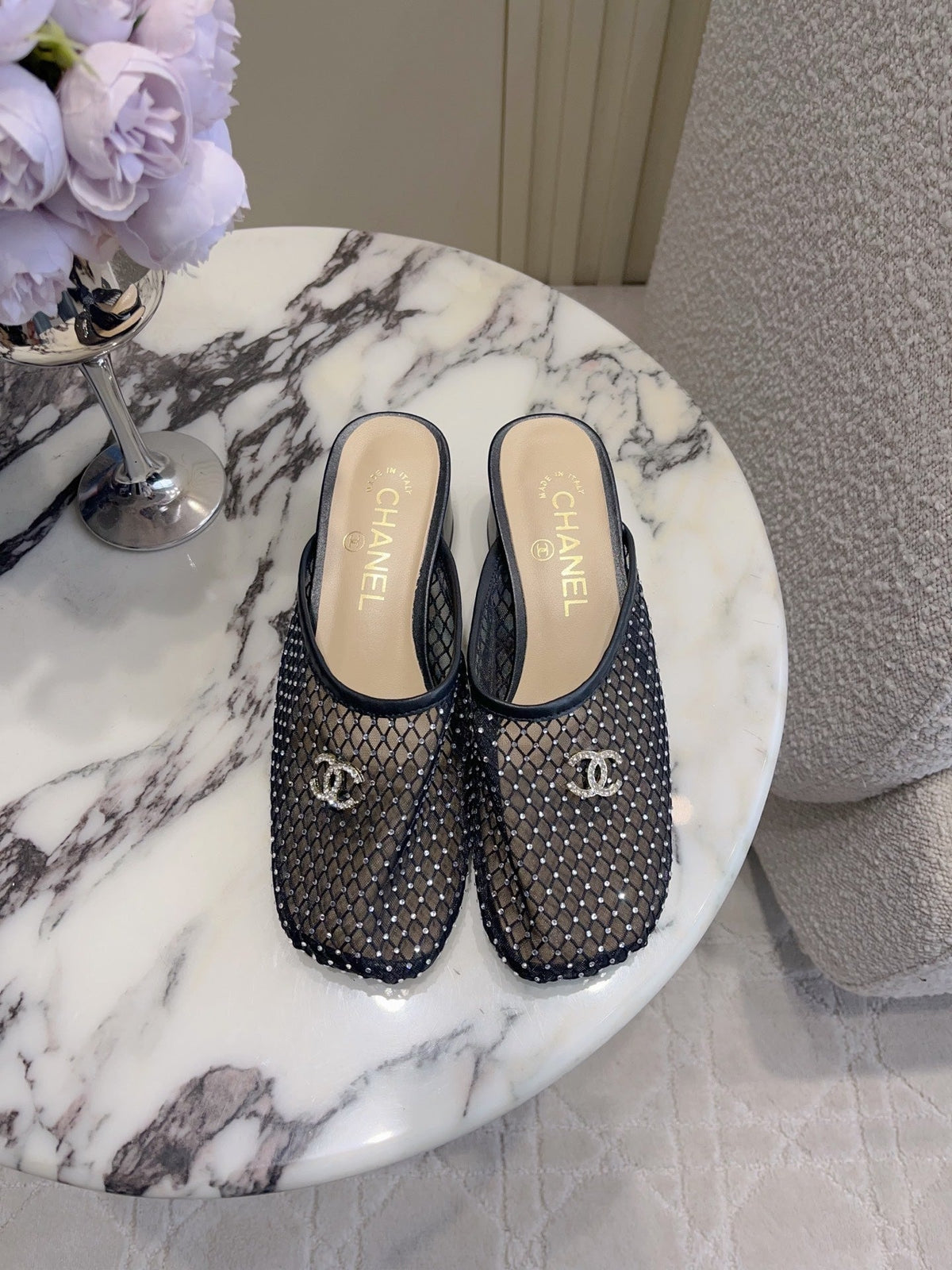 CC Mules 4.5cm Black Mesh 723800