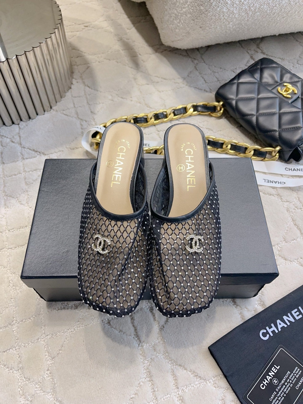CC Mules 4.5cm Black Mesh 723800