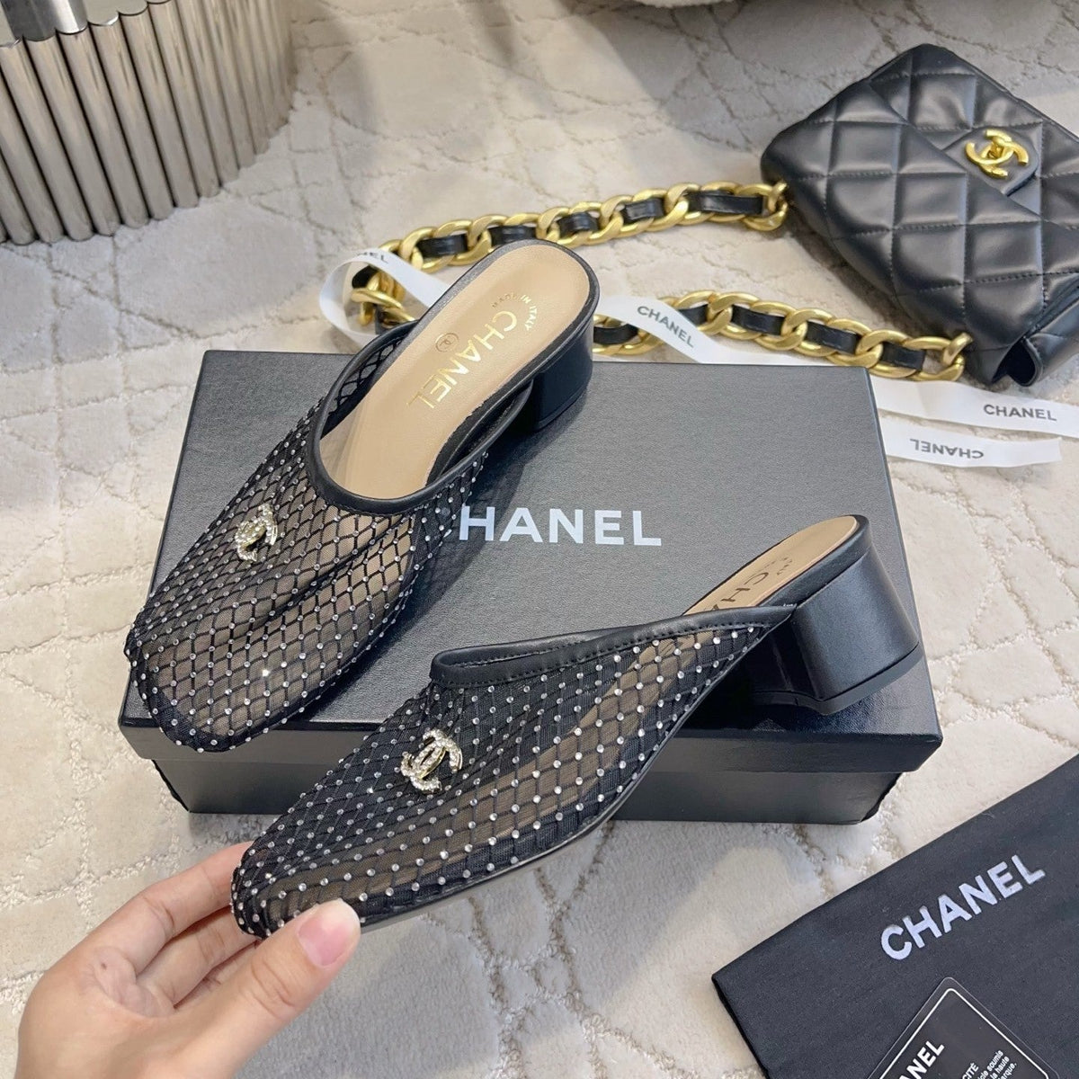 CC Mules 4.5cm Black Mesh 723800