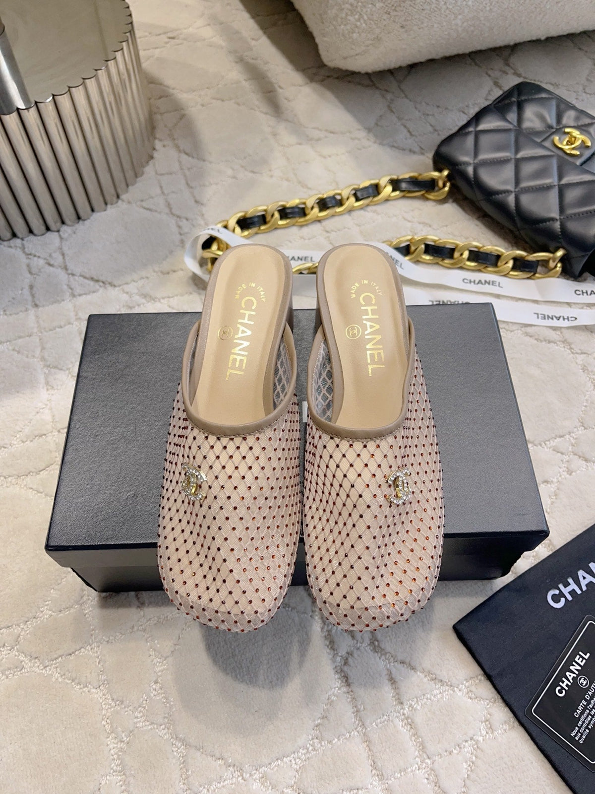 CC Mules 4.5cm Taupe Mesh 723802