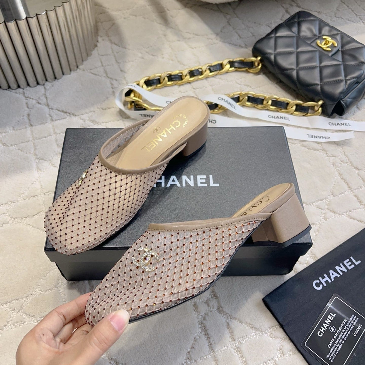 CC Mules 4.5cm Taupe Mesh 723802