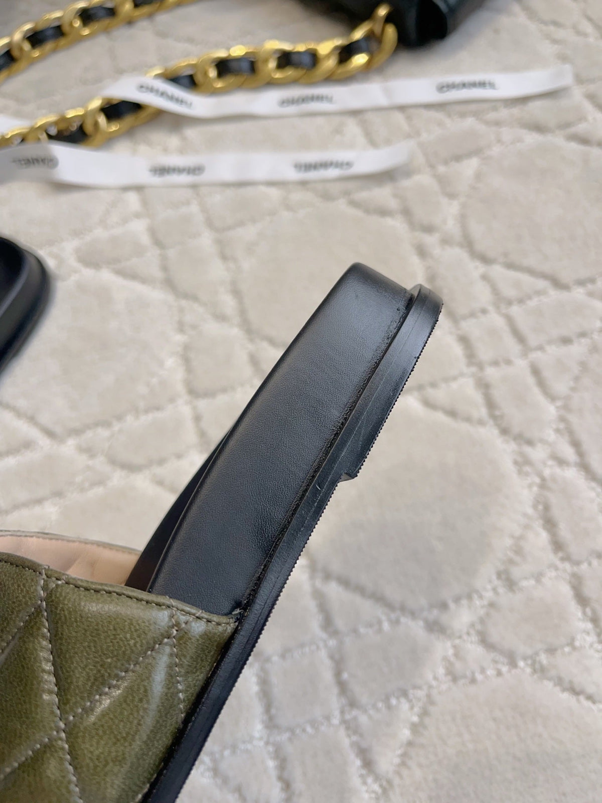 CC Logo Slide Black Olive Quited Lambskin 723795