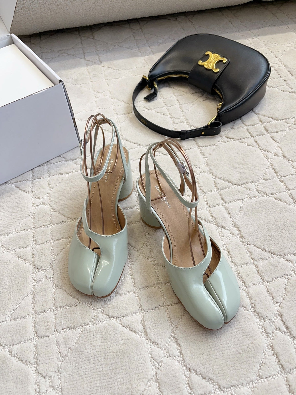 Maison Margiela Tabi Slingback 8cm Pale Mint Patent Leather 808647