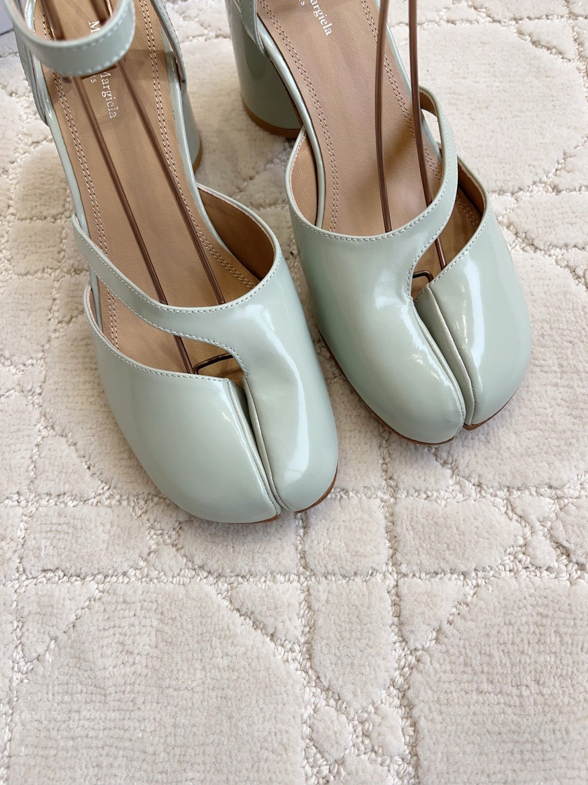 Maison Margiela Tabi Slingback 8cm Pale Mint Patent Leather 808647