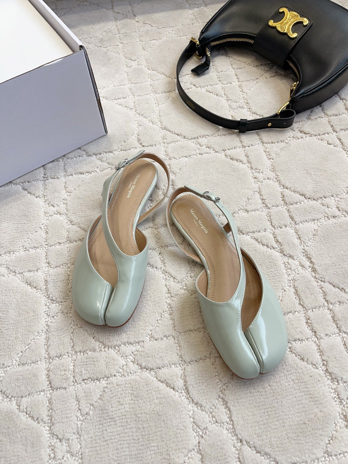 Maison Margiela Tabi Slingback Flat Pale Mint Patent Leather 808648