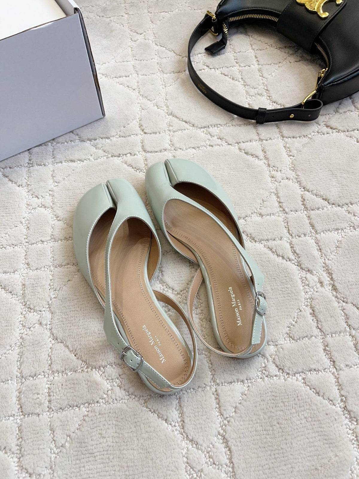 Maison Margiela Tabi Slingback Flat Pale Mint Patent Leather 808648
