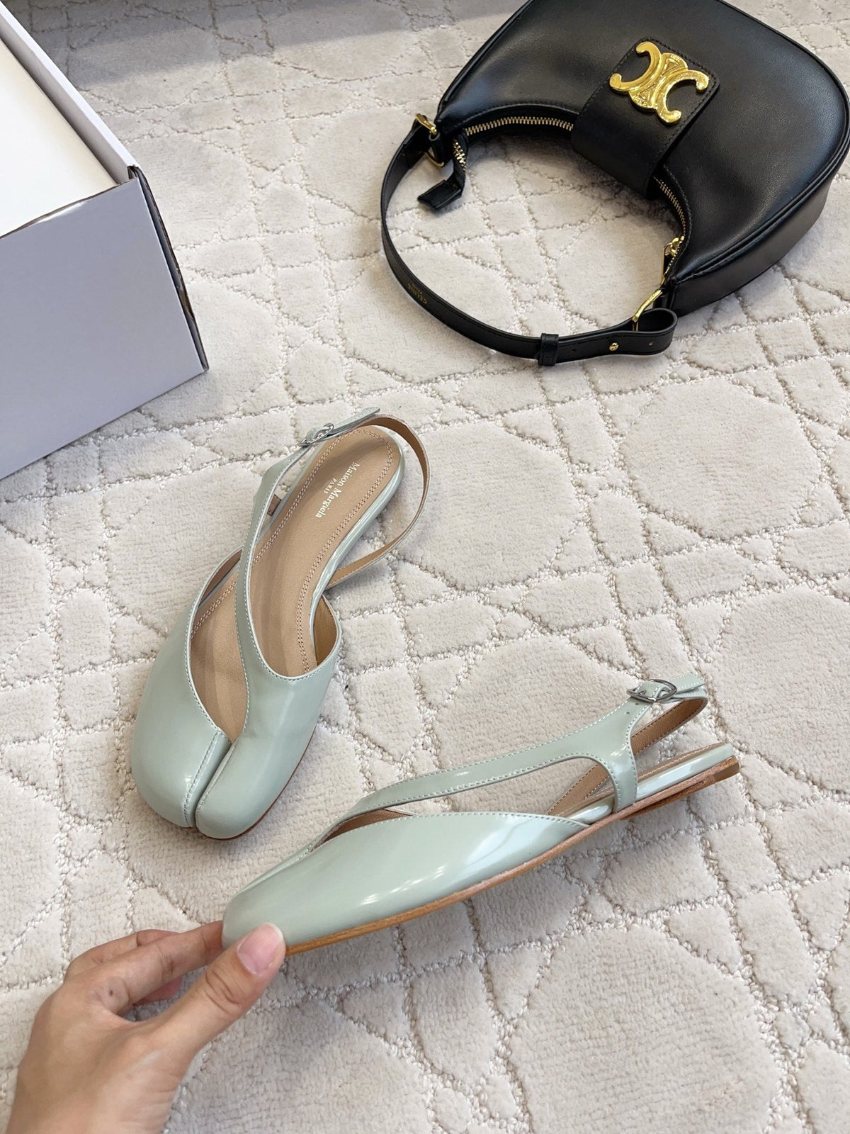 Maison Margiela Tabi Slingback Flat Pale Mint Patent Leather 808648