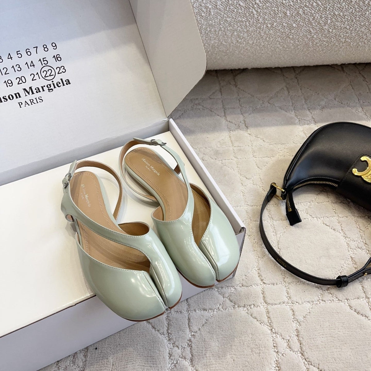 Maison Margiela Tabi Slingback Flat Pale Mint Patent Leather 808648