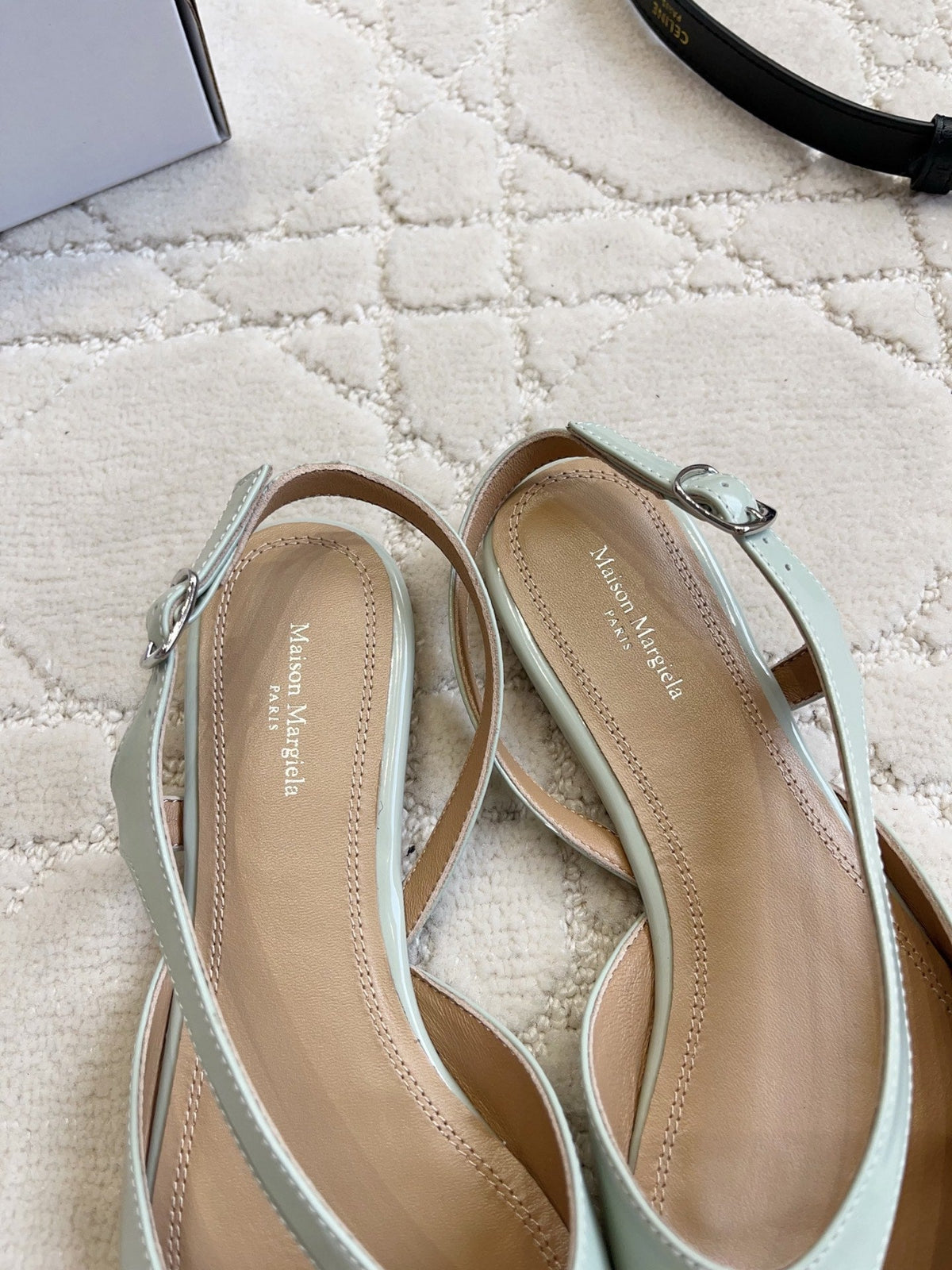 Maison Margiela Tabi Slingback Flat Pale Mint Patent Leather 808648