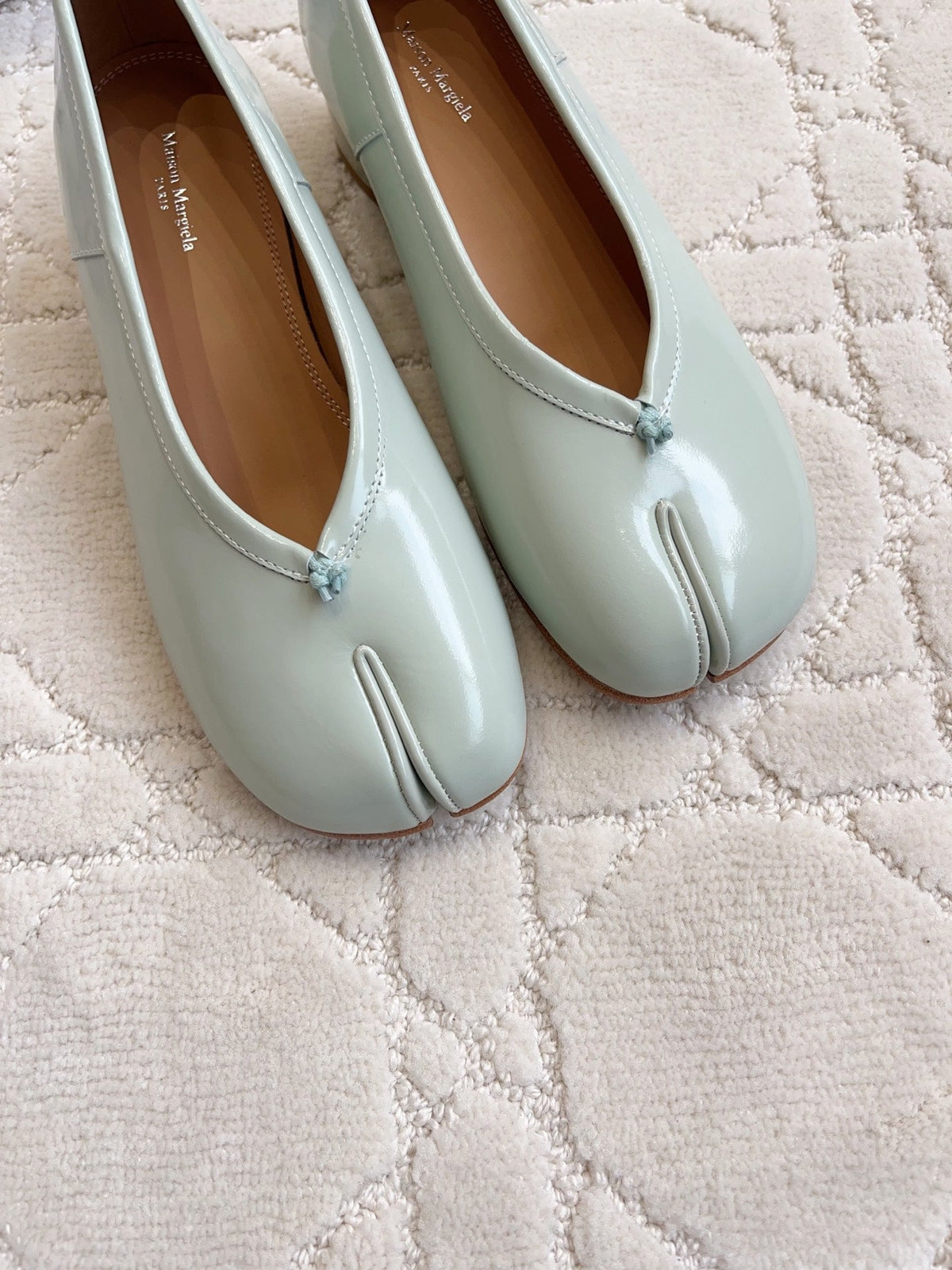 Maison Margiela Tabi Shoes 3cm Pale Mint Patent Leather 808649