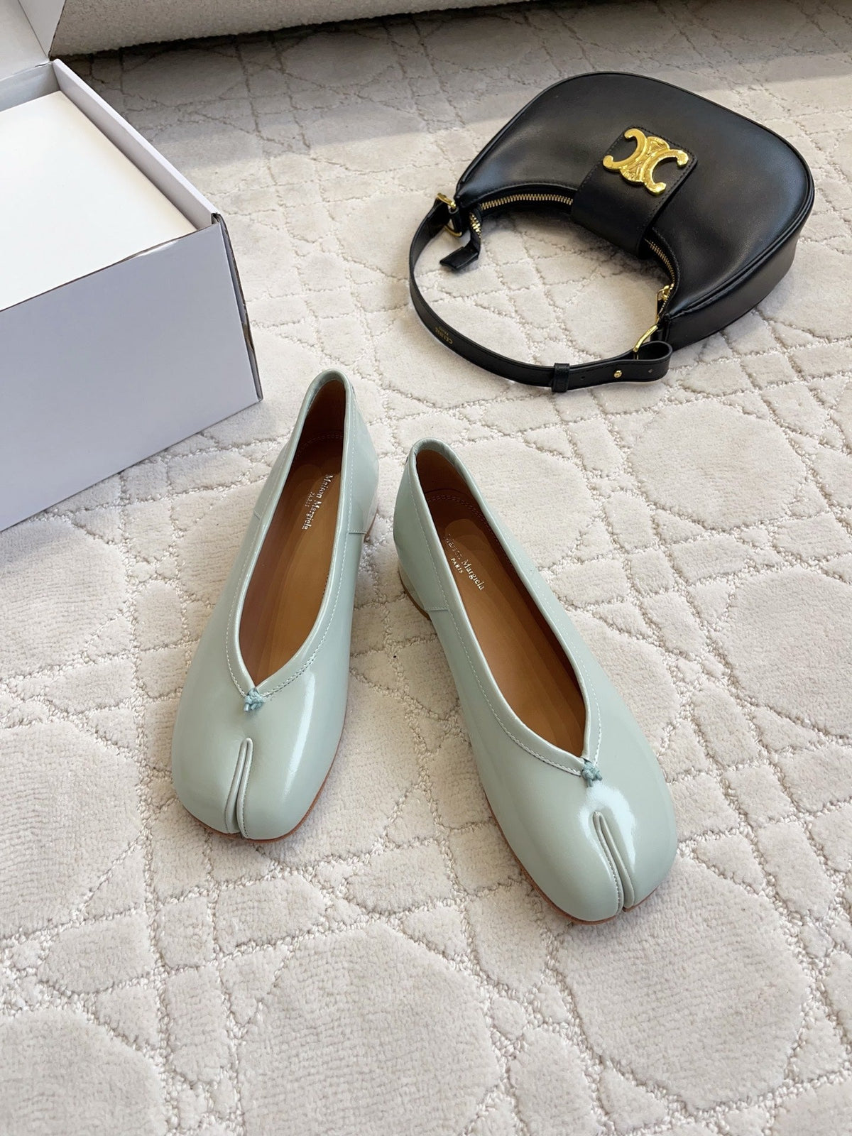 Maison Margiela Tabi Shoes 3cm Pale Mint Patent Leather 808649