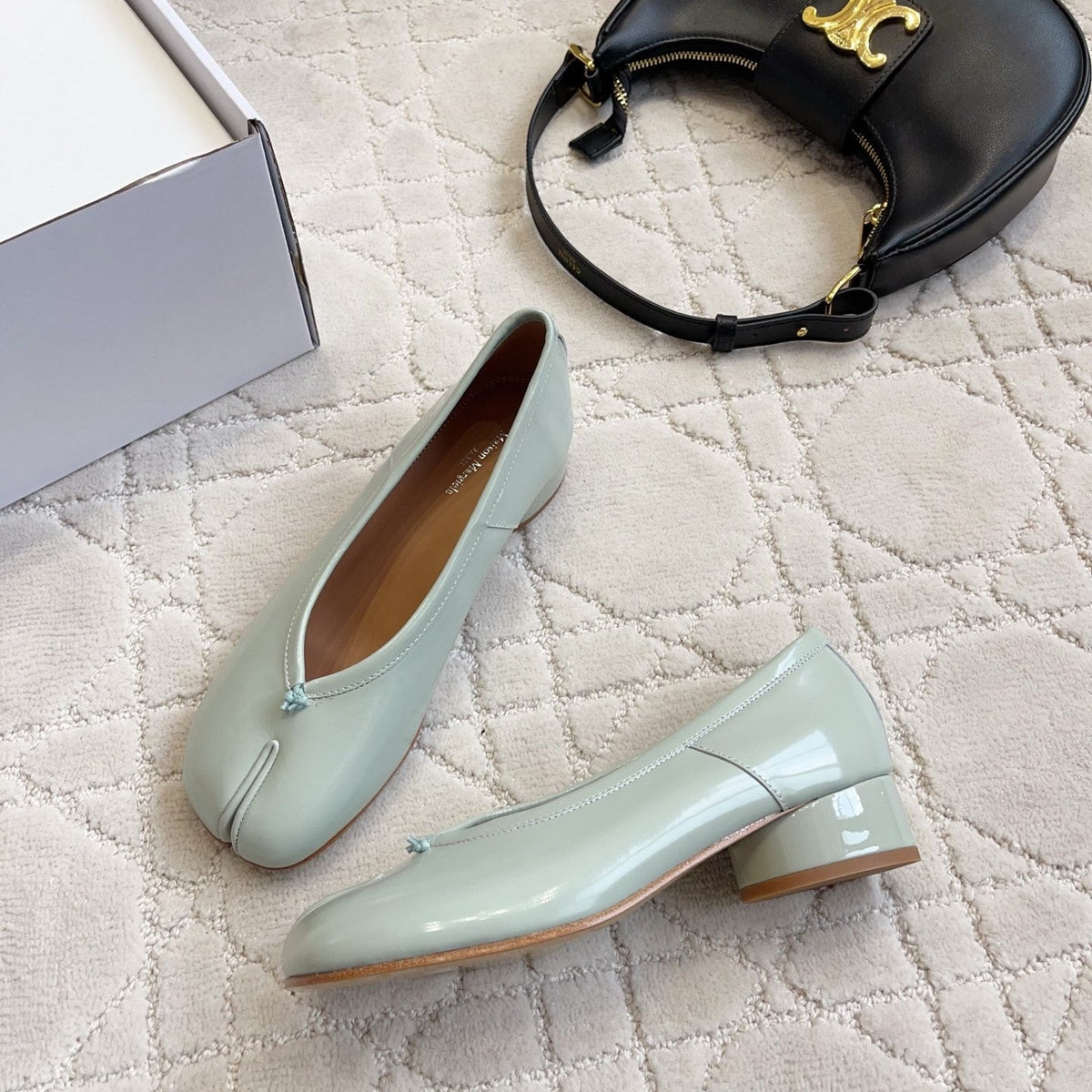 Maison Margiela Tabi Shoes 3cm Pale Mint Patent Leather 808649