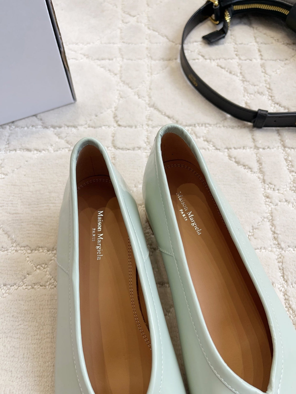 Maison Margiela Tabi Shoes 3cm Pale Mint Patent Leather 808649