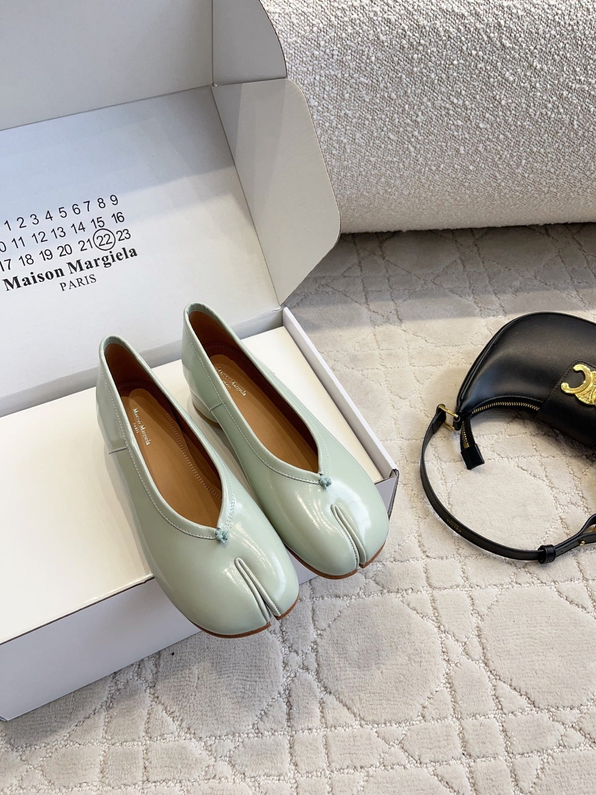 Maison Margiela Tabi Shoes 3cm Pale Mint Patent Leather 808649