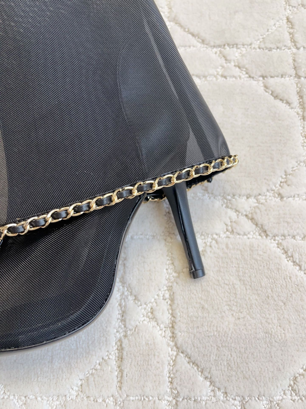 CC Anklet Stiletto Boots Black Mesh Lambskin 808103