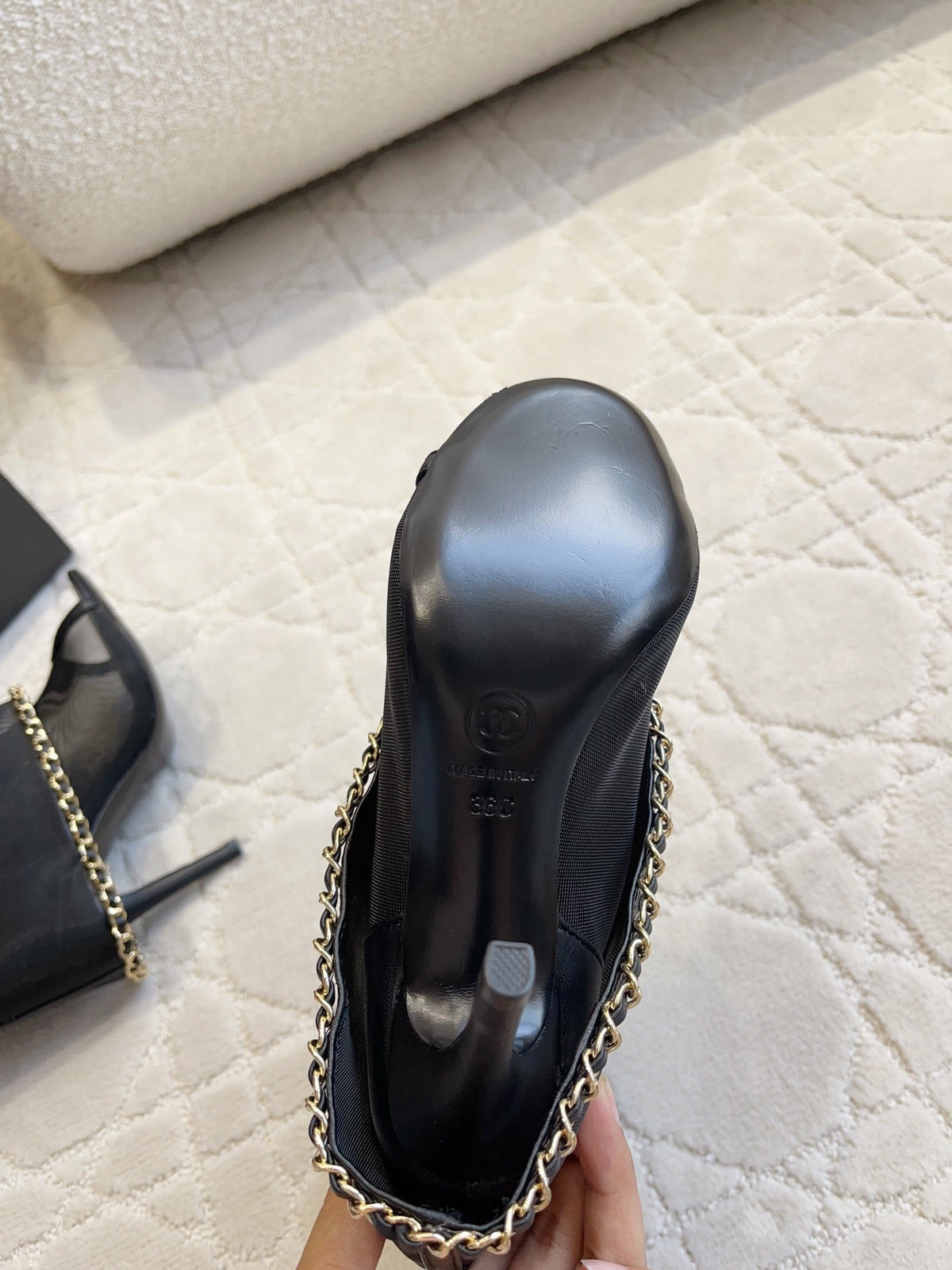 CC Anklet Stiletto Boots Black Mesh Lambskin 808103