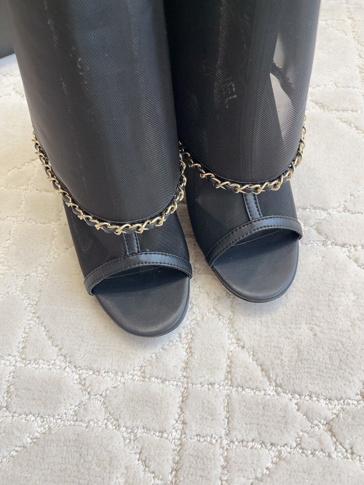 CC Anklet Stiletto Boots Black Mesh Lambskin 808103