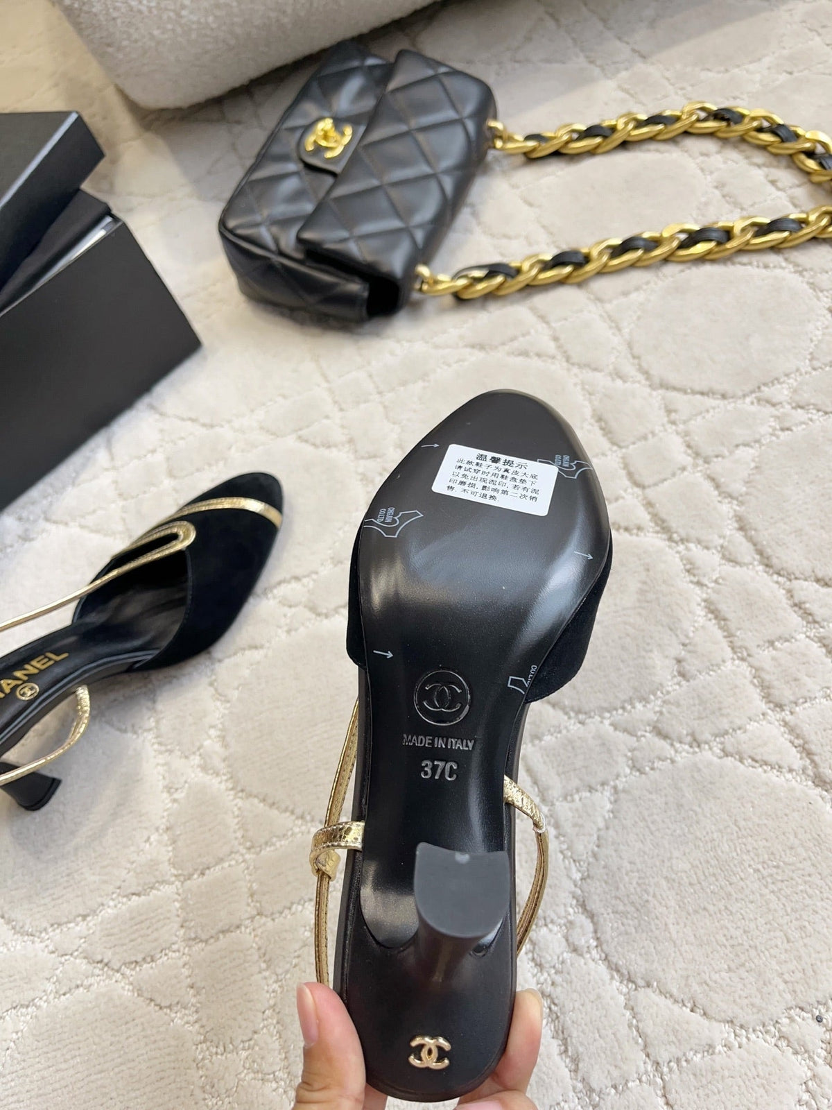 CC Métiers d'art 2026 Slingback 7.5cm Gold Black Lambskin 808099