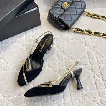 CC Métiers d'art 2026 Slingback 7.5cm Gold Black Lambskin 808099