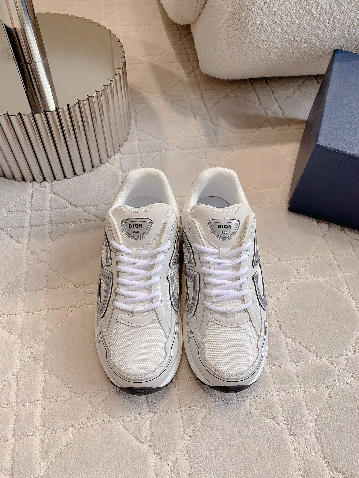 CD B30 Sneaker Milky Beige Mix Grey Black Polyester Mesh Fabric And Calfskin
