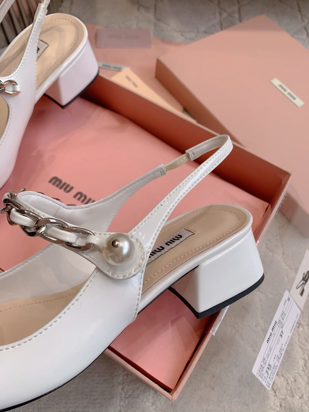 Miu Bicolor Cap-Toe Slingback Black White Patent Leather