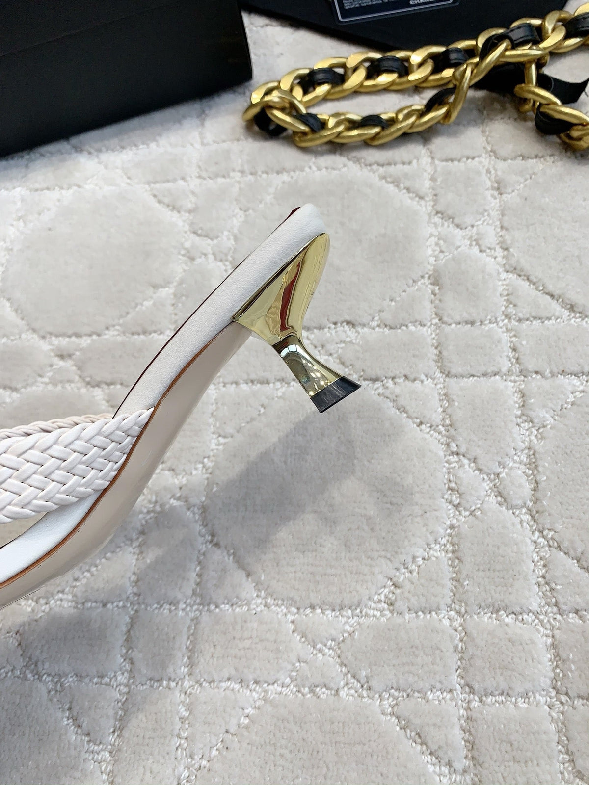 CC Cross Sandal White Woven Kitten Lambskin 808090