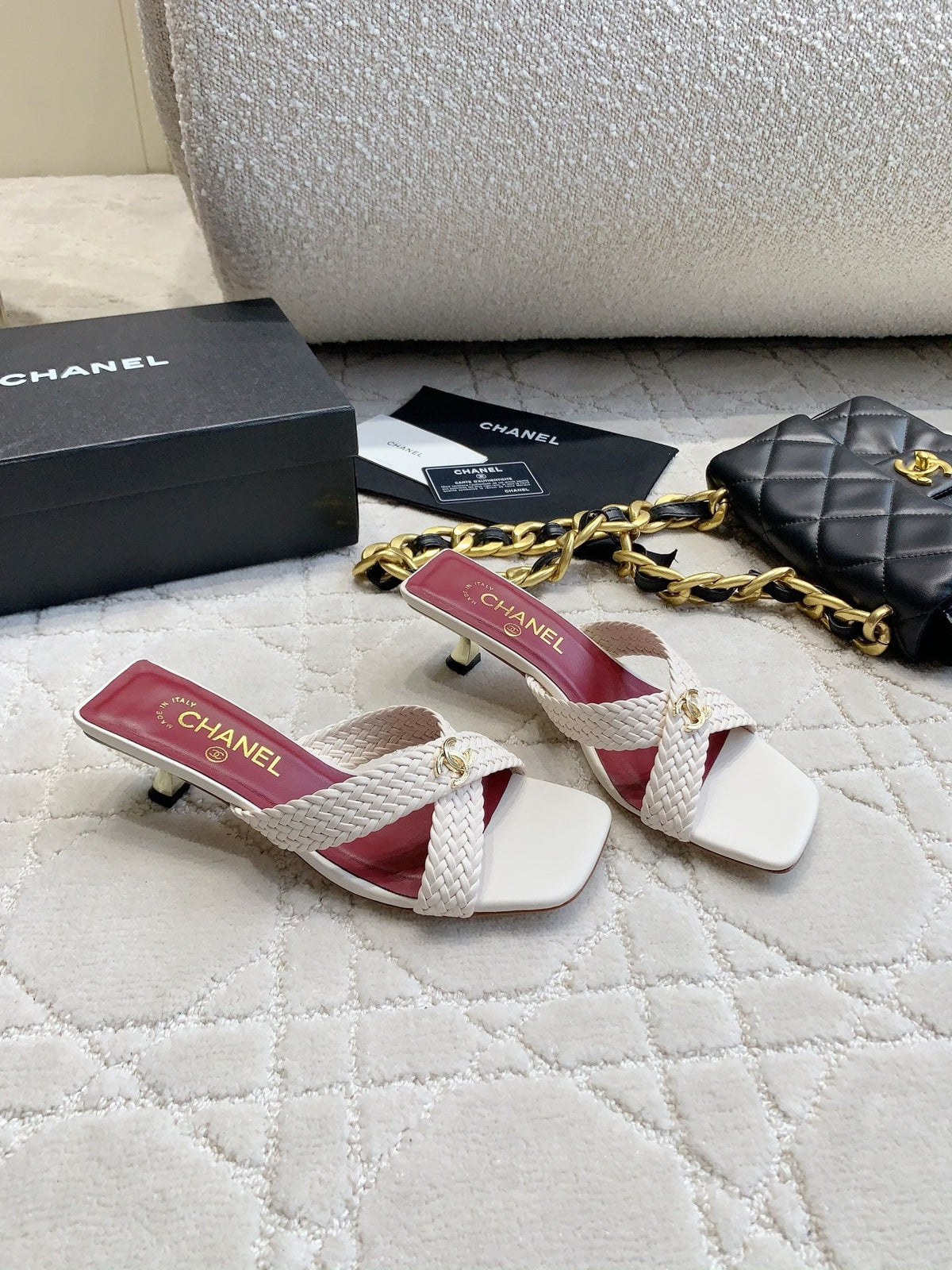 CC Cross Sandal White Woven Kitten Lambskin 808090