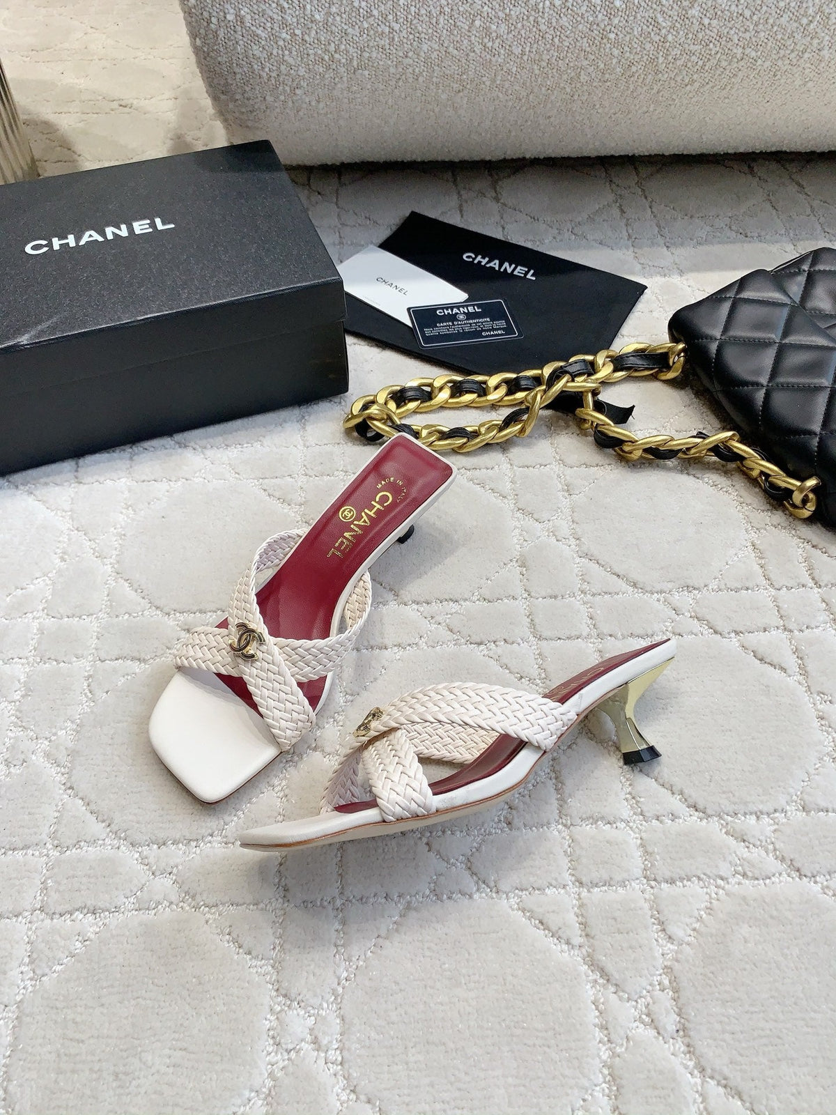 CC Cross Sandal White Woven Kitten Lambskin 808090