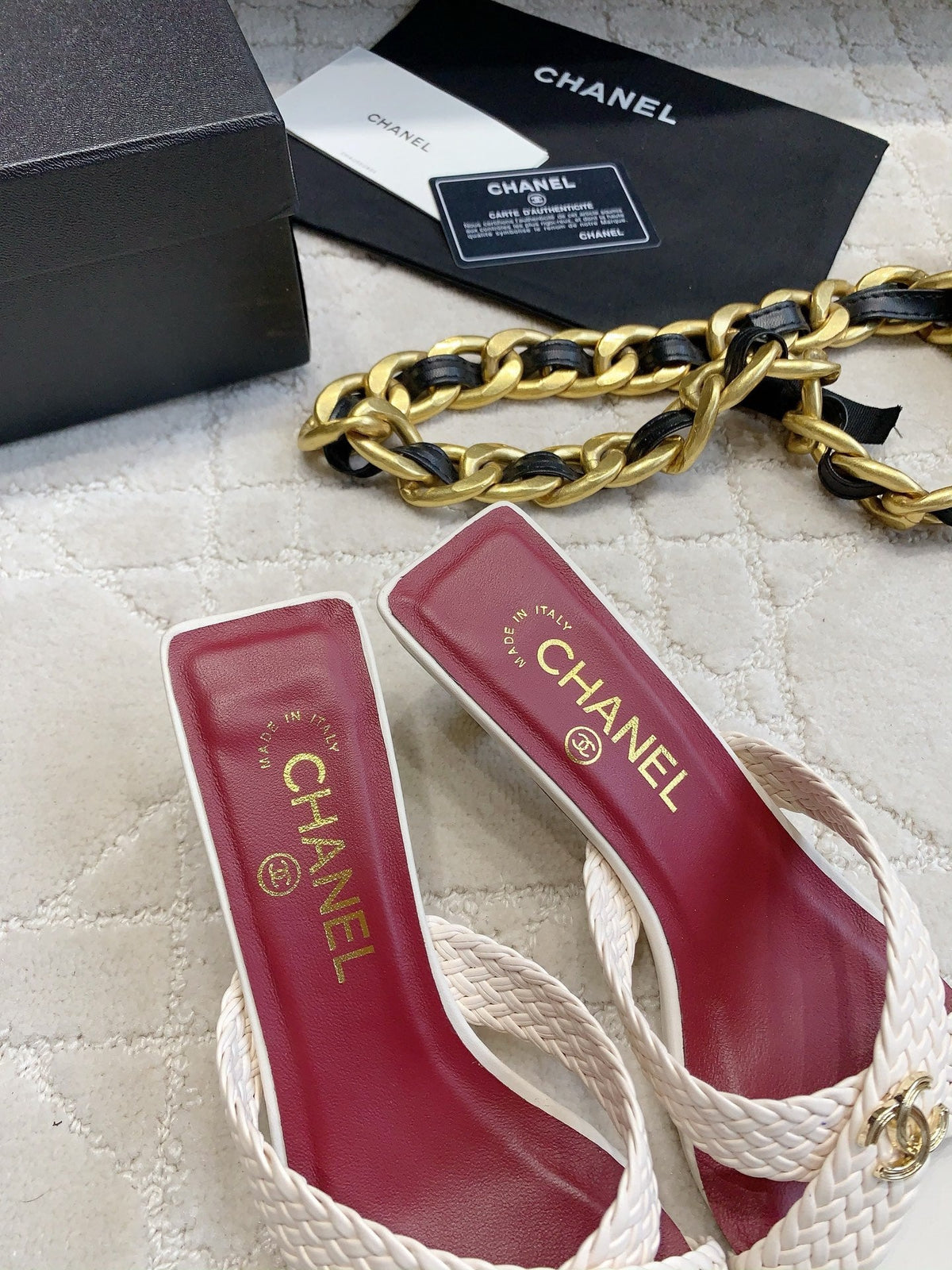 CC Cross Sandal White Woven Kitten Lambskin 808090