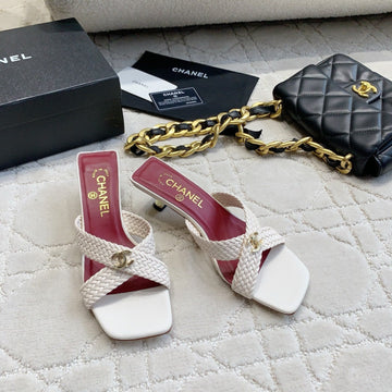 CC Cross Sandal White Woven Kitten Lambskin 808090