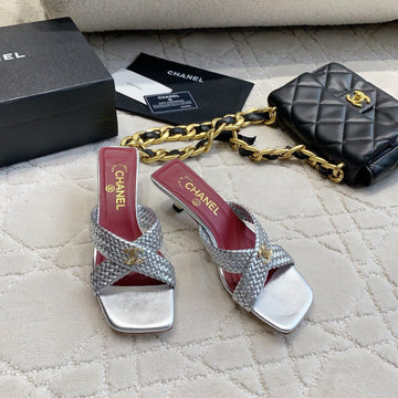 CC Cross Sandal Sliver Woven Kitten Lambskin 808089