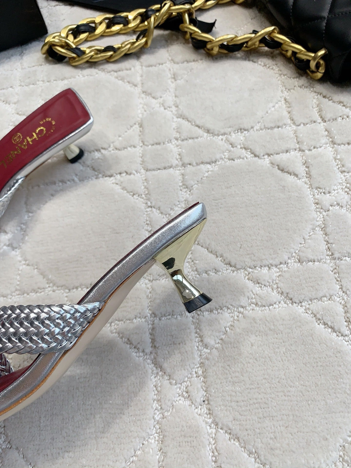 CC Cross Sandal Sliver Woven Kitten Lambskin 808089