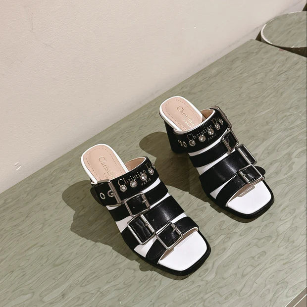 CD 26s High Heel Sandal 65 Black White Lambskin 661542