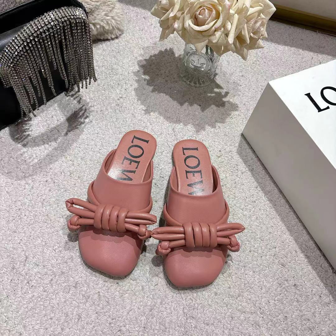 Loewe Flamenco Knot Mule Muted Pink Sheepskin 664824