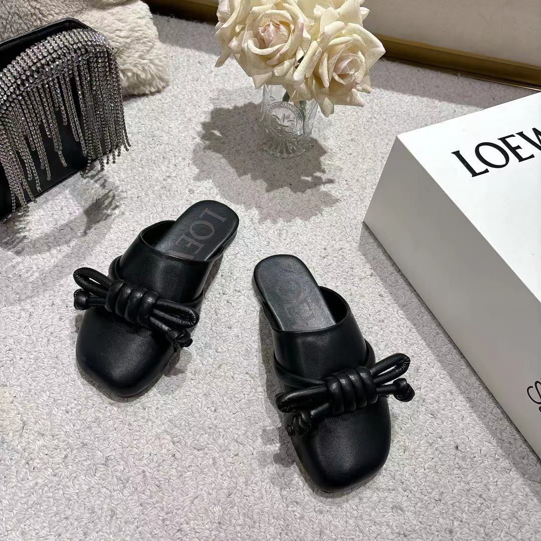 Loewe Flamenco Knot Mule Black Sheepskin 664825