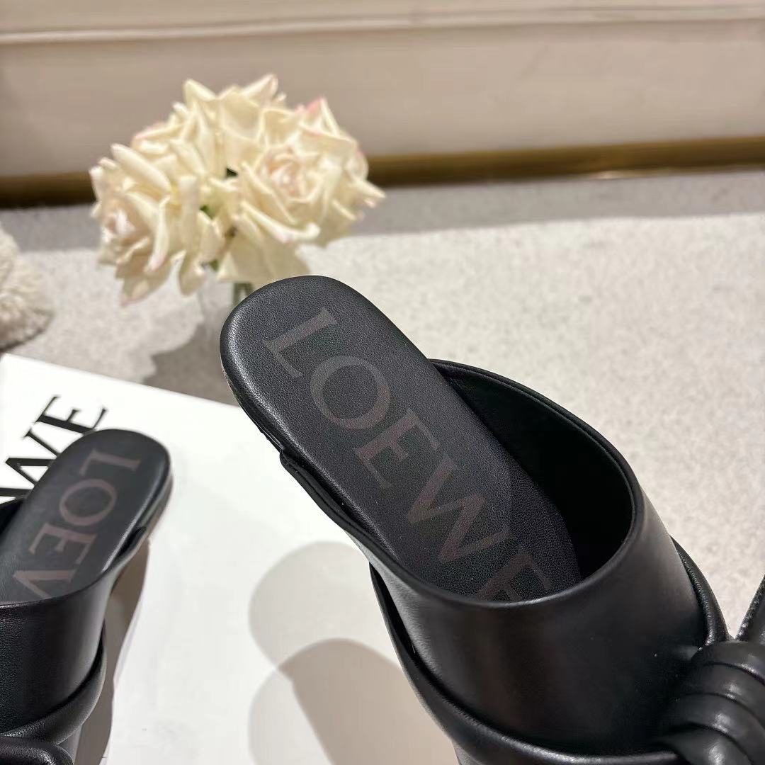 Loewe Flamenco Knot Mule Black Sheepskin 664825