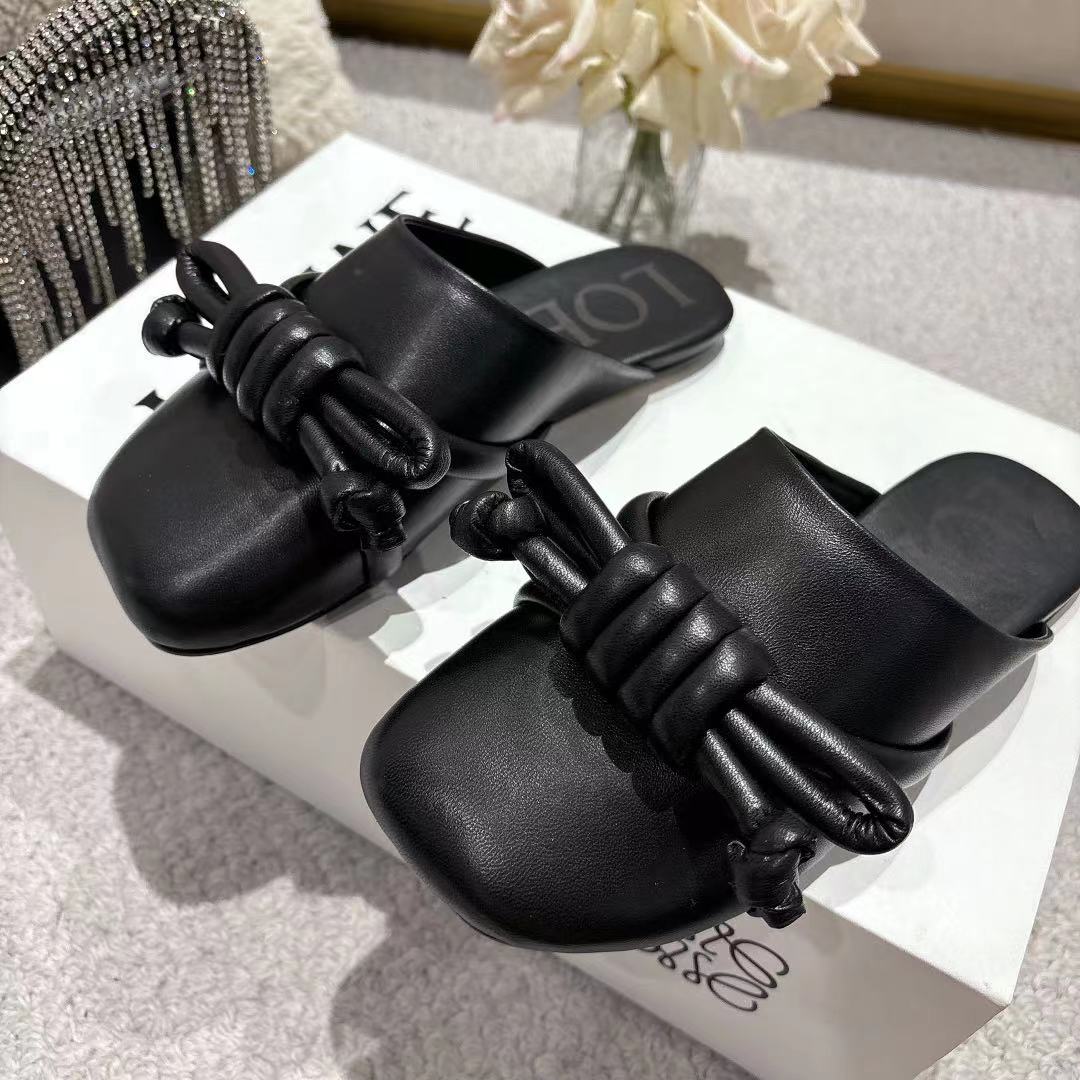 Loewe Flamenco Knot Mule Black Sheepskin 664825