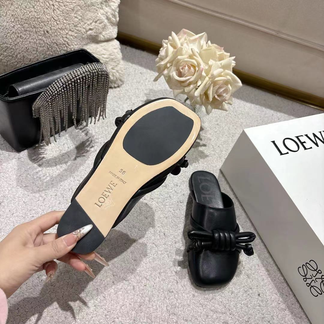 Loewe Flamenco Knot Mule Black Sheepskin 664825