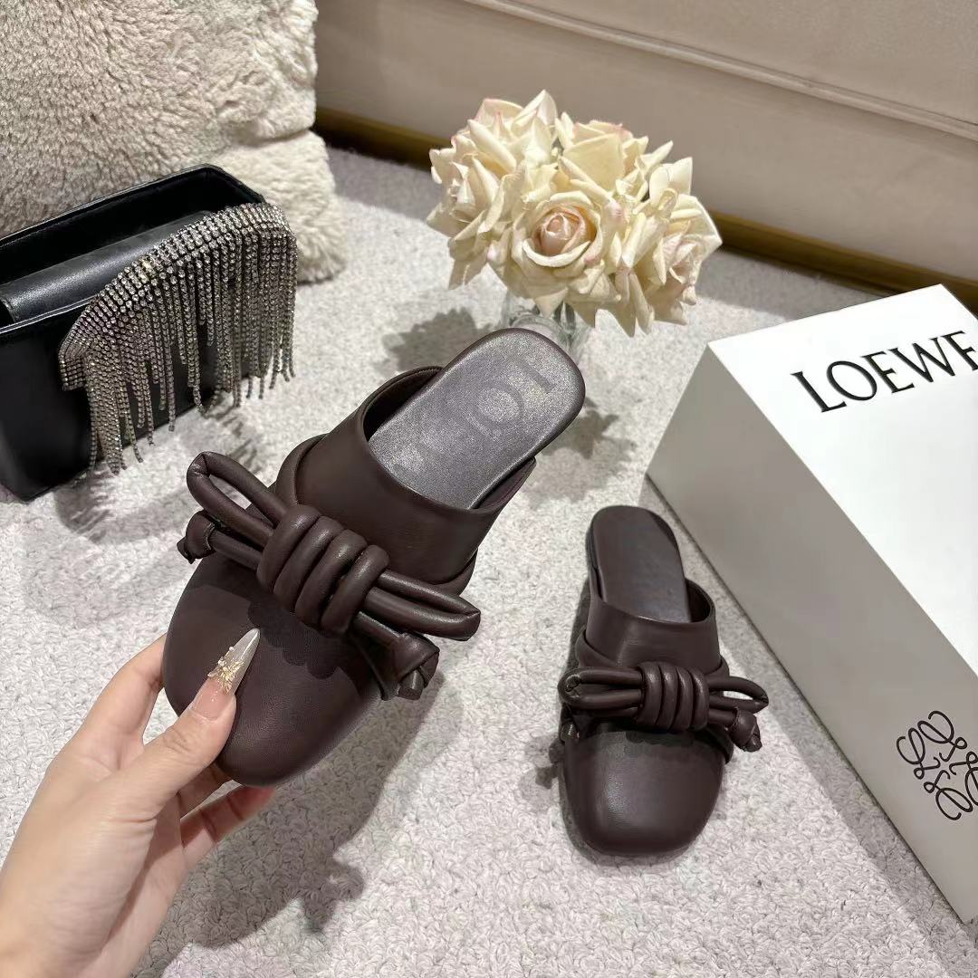 Loewe Flamenco Knot Mule Chocolate Sheepskin 664826