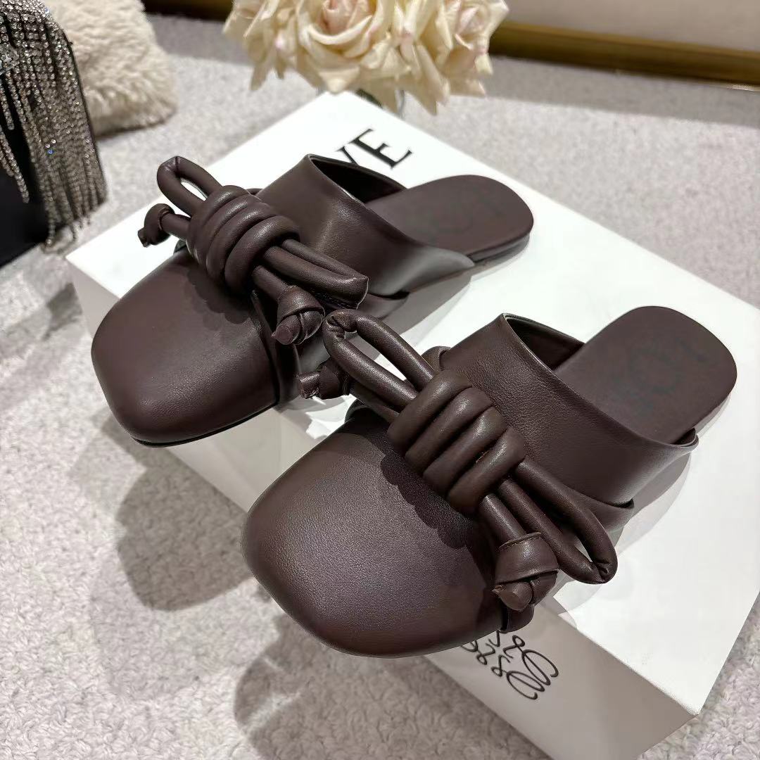 Loewe Flamenco Knot Mule Chocolate Sheepskin 664826