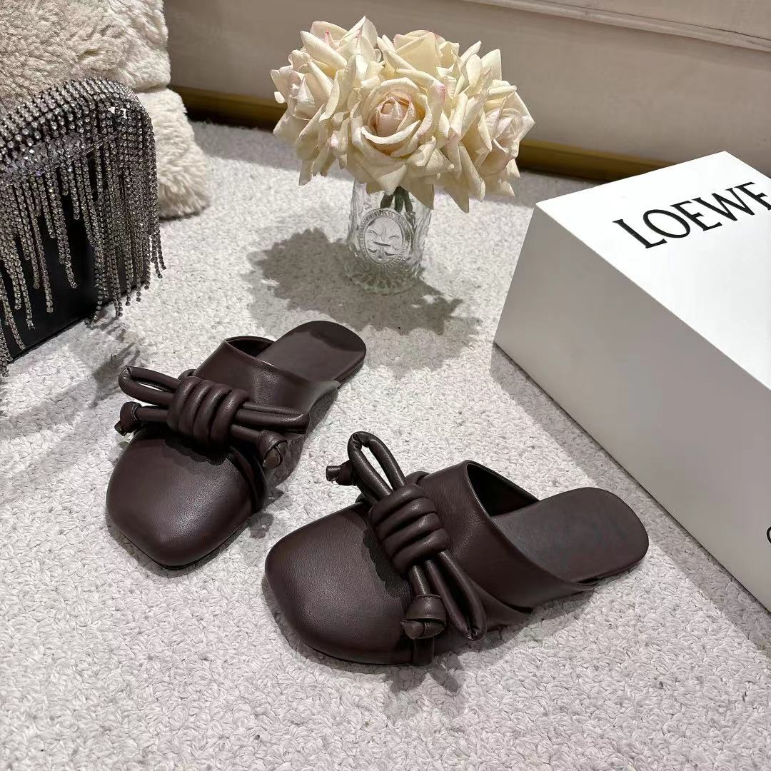 Loewe Flamenco Knot Mule Chocolate Sheepskin 664826