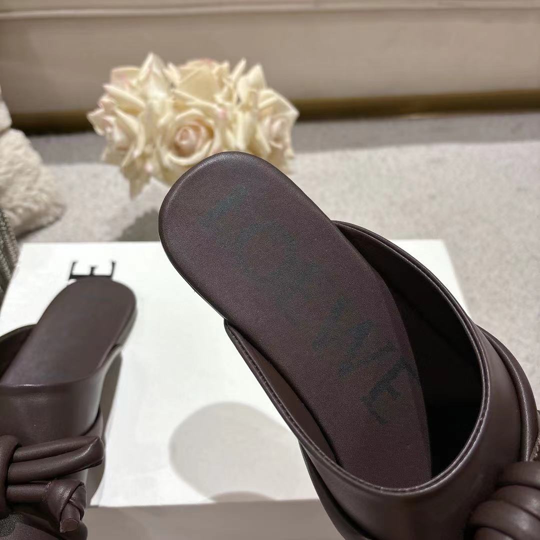 Loewe Flamenco Knot Mule Chocolate Sheepskin 664826