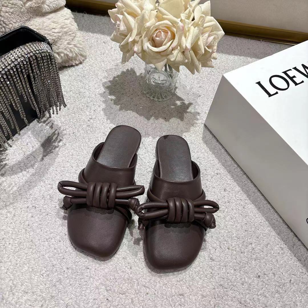 Loewe Flamenco Knot Mule Chocolate Sheepskin 664826